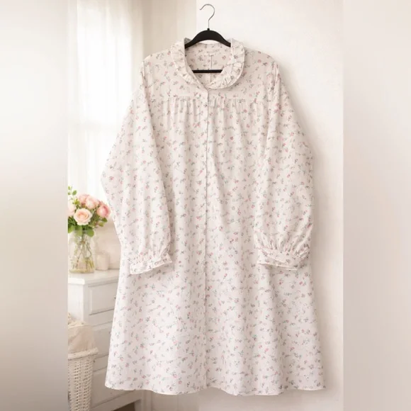 Lanz of Salzburg Cotton Flannel Nightgown 3X Pink Rose Cottagecore Prairie - Picture 3 of 10